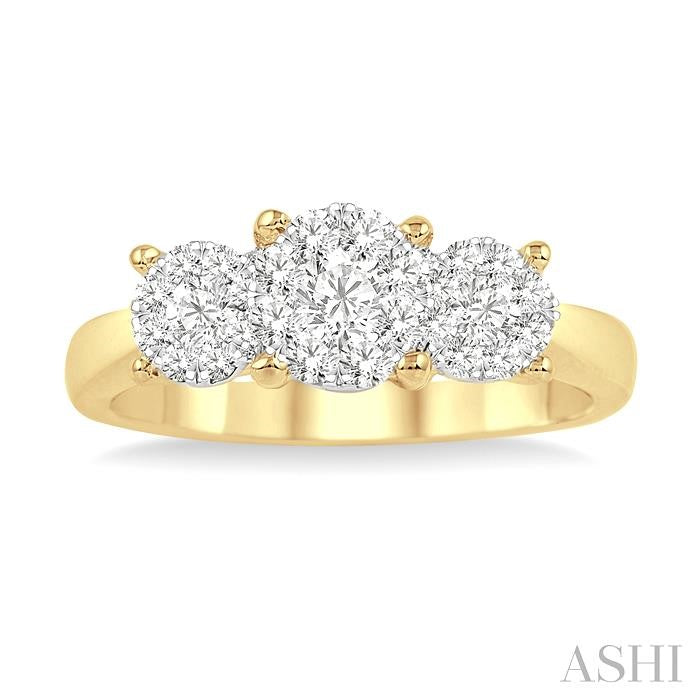 3/4 Ctw Past Present and Future Lovebright Round Cut Diamond Ring in 14K Yellow and White Gold