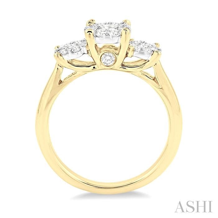 3/4 Ctw Past Present and Future Lovebright Round Cut Diamond Ring in 14K Yellow and White Gold