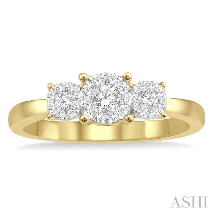 1/3 Ctw Past Present and Future Lovebright Round Cut Diamond Ring in 14K Yellow and White Gold
