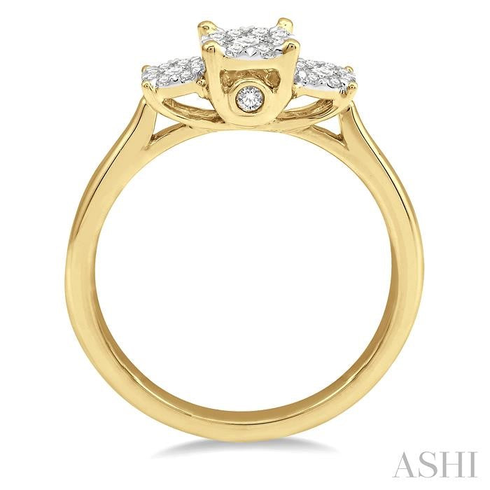 1/3 Ctw Past Present and Future Lovebright Round Cut Diamond Ring in 14K Yellow and White Gold