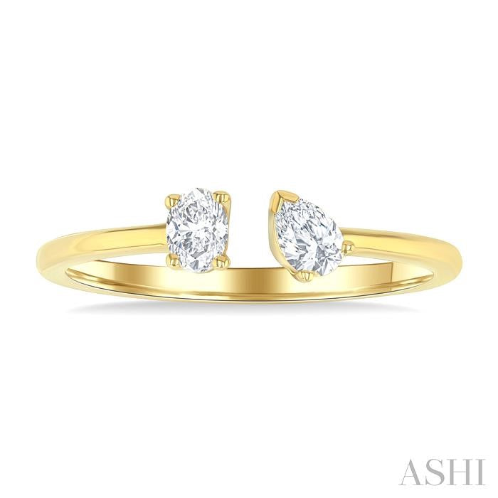 1/3 Ctw Toi Et Moi Oval and Pear Cut Diamond Open Fashion Ring in 14K Yellow Gold