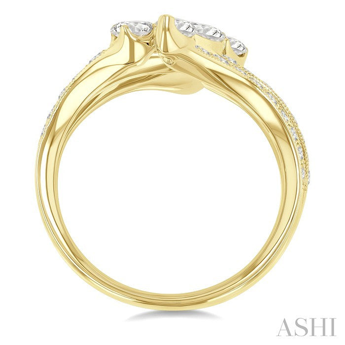 2 1/4 Ctw Bypass Three-Way Split Marquise, Pear and Round Cut Diamond Fashion Open Ring in 14K Yellow Gold