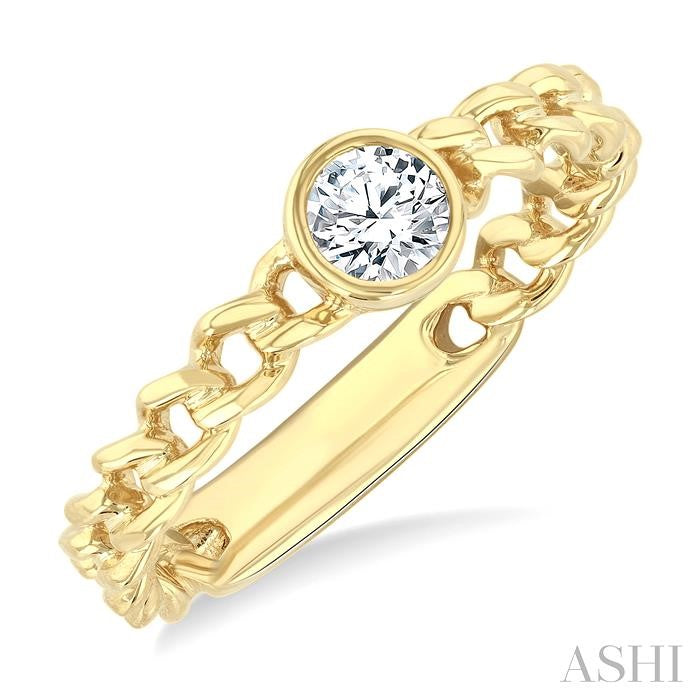 1/5 Ctw Bezel Set Round Cut Diamond Curb Link Fashion Ring in 14K Yellow Gold