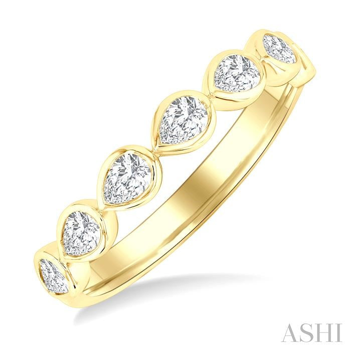 3/4 Ctw East-West Set Pear Cut Bezel Diamond Stackable Fashion Band in 14K Yellow Gold
