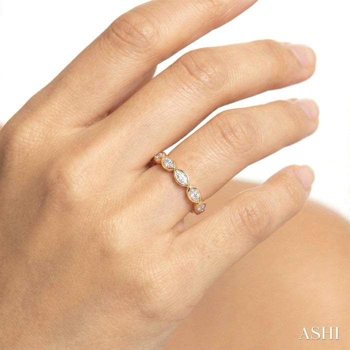 3/4 Ctw East-West Set Marquise Cut Bezel Diamond Stackable Fashion Band in 14K Yellow Gold