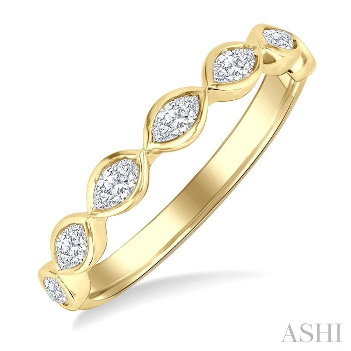 3/4 Ctw East-West Set Marquise Cut Bezel Diamond Stackable Fashion Band in 14K Yellow Gold