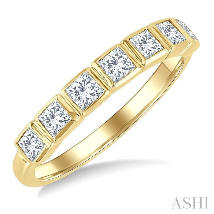 3/4 Ctw East-West Set Princess Cut Bezel Diamond Stackable Fashion Band in 14K Yellow Gold