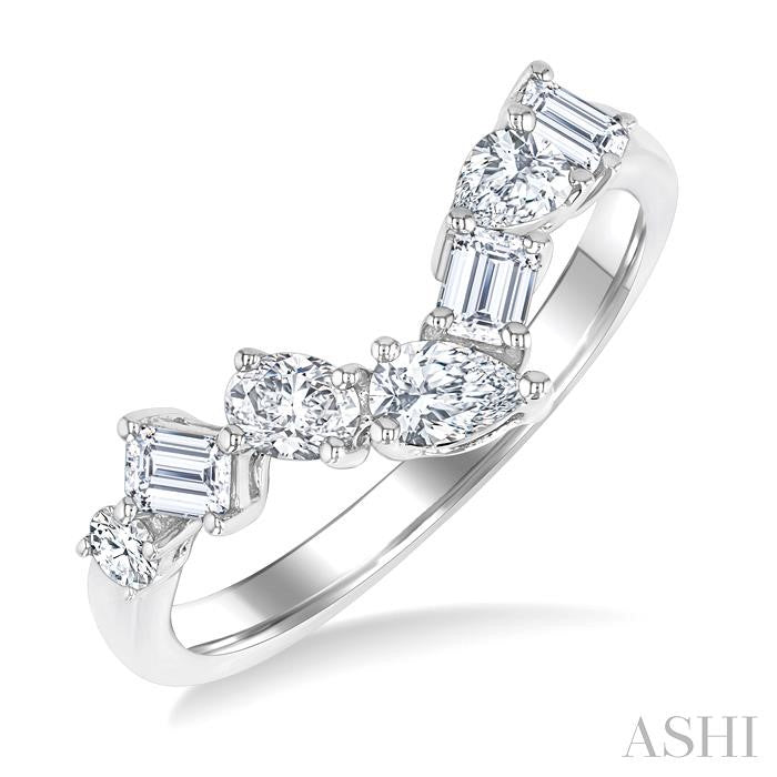 3/4 Ctw Mixed Cut Diamond Chevron Fashion Band in 14K White Gold