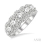 2 Ctw Scalloped Edge Circular Mount 5-Stone Baguette and Round Cut Diamond Fashion Ring in 14K White Gold