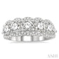 2 Ctw Scalloped Edge Circular Mount 5-Stone Baguette and Round Cut Diamond Fashion Ring in 14K White Gold