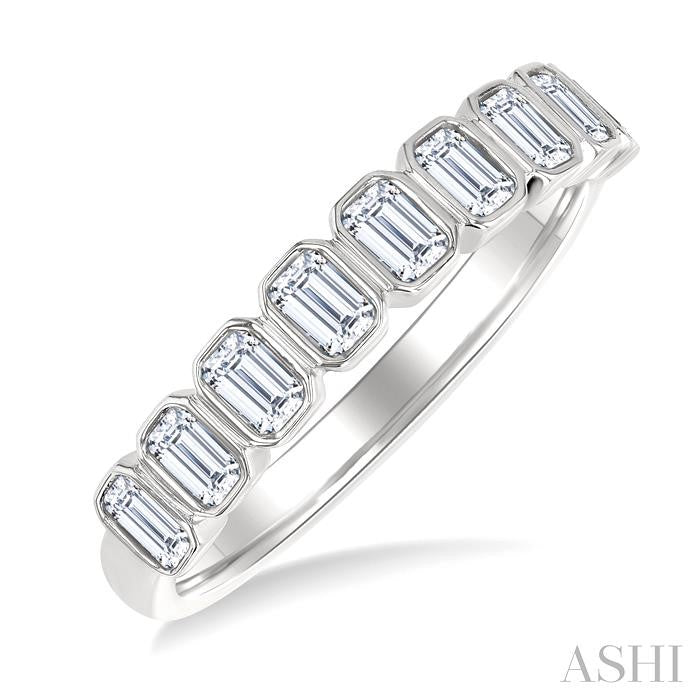 3/4 Ctw North-South Bezel Set Emerald Cut Diamond Fashion Band in 14K White Gold