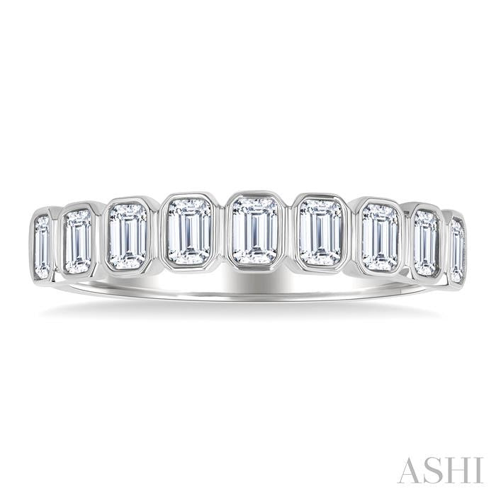 3/4 Ctw North-South Bezel Set Emerald Cut Diamond Fashion Band in 14K White Gold