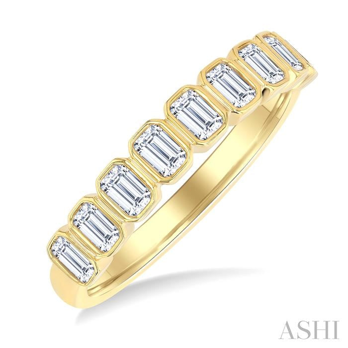 3/4 Ctw North-South Bezel Set Emerald Cut Diamond Fashion Band in 14K Yellow Gold