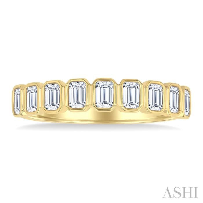 3/4 Ctw North-South Bezel Set Emerald Cut Diamond Fashion Band in 14K Yellow Gold