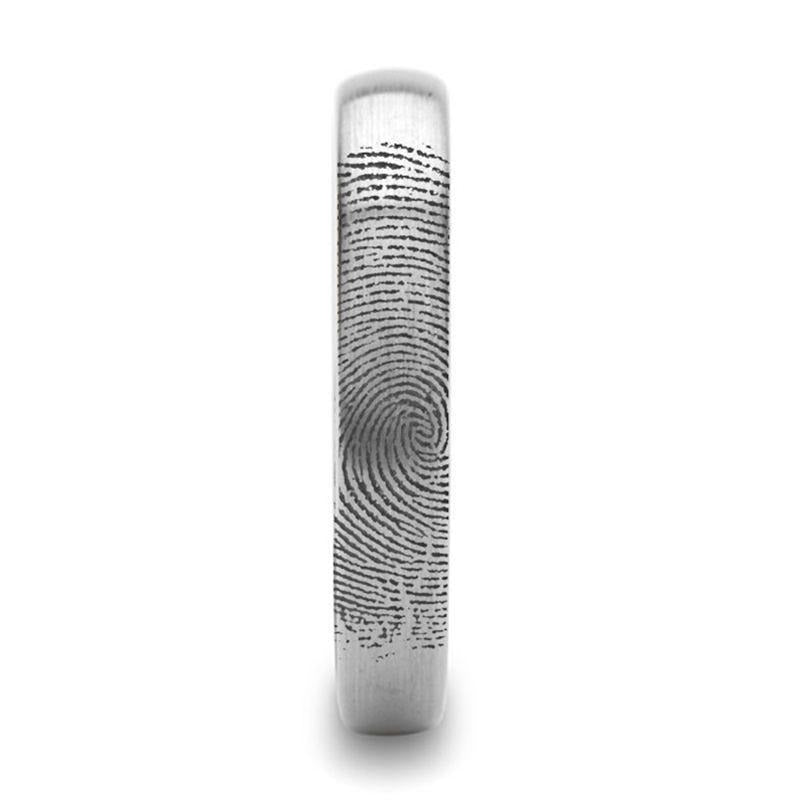 Fingerprint Engraved Domed Tungsten Brushed Ring- Perseus - 4mm - 12mm - 6mm