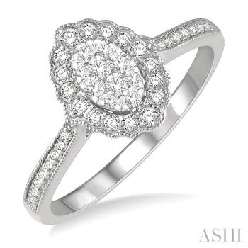 1/3 Ctw Oval Lattice Lovebright Round Cut Diamond Ladies Ring in 14K White Gold