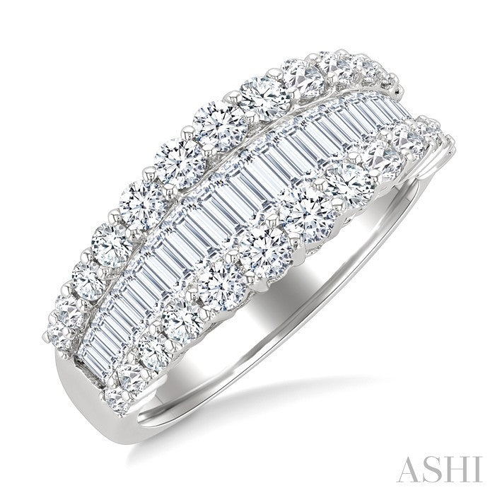 1 5/8 Ctw Baguette and Round Cut Diamond Fashion Band in 14K White Gold