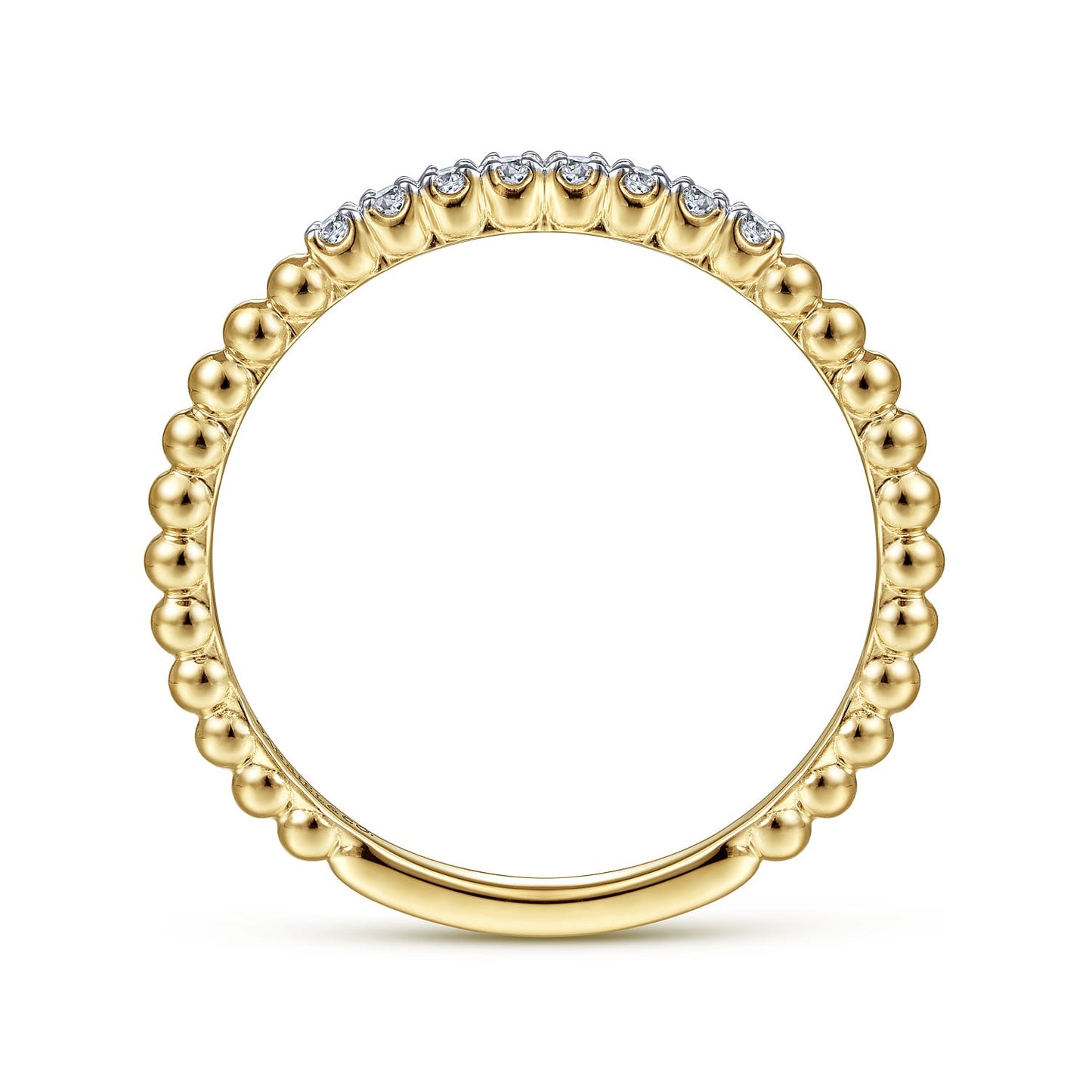 Gabriel & Co. 14K Yellow Gold Bujukan Bead and Diamond Stackable Ring SZ 6.5 .06CTW