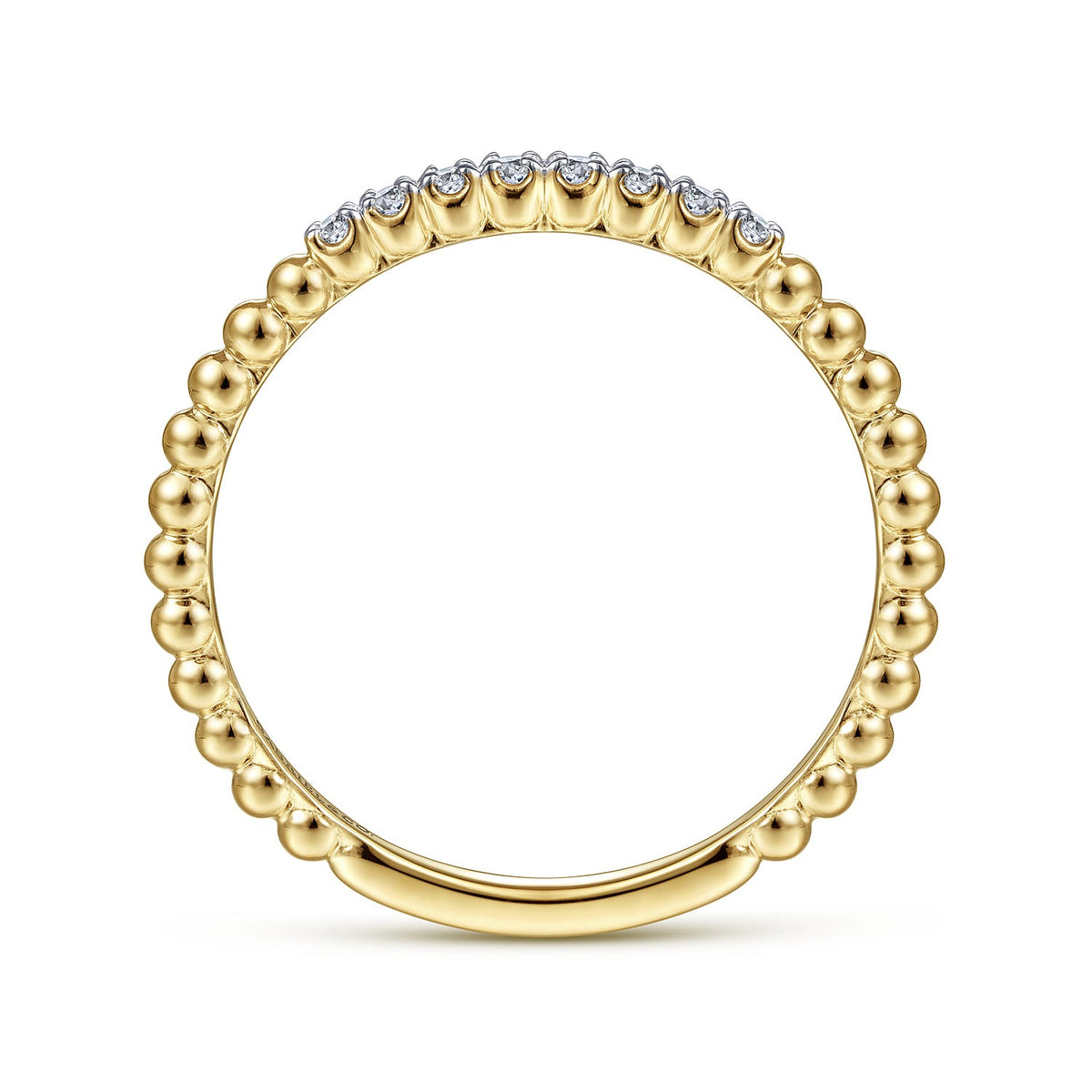 Gabriel & Co. 14K Yellow Gold Bujukan Bead and Diamond Stackable Ring SZ 6.5 .06CTW