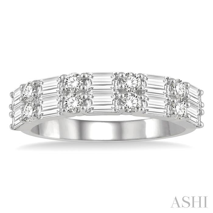 1 1/5 Ctw Double Baguette and Round Cut Diamond Fashion Band in 14K White Gold