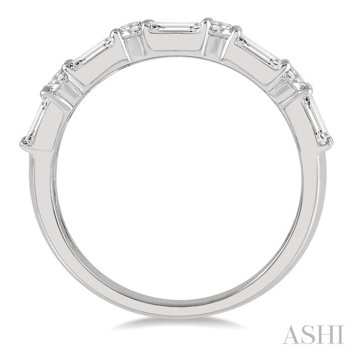 1 1/5 Ctw Double Baguette and Round Cut Diamond Fashion Band in 14K White Gold