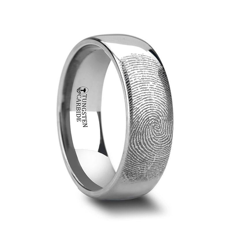 Fingerprint Engraved Domed Tungsten Ring Polished - Dominus - 4mm - 12mm - 8mm