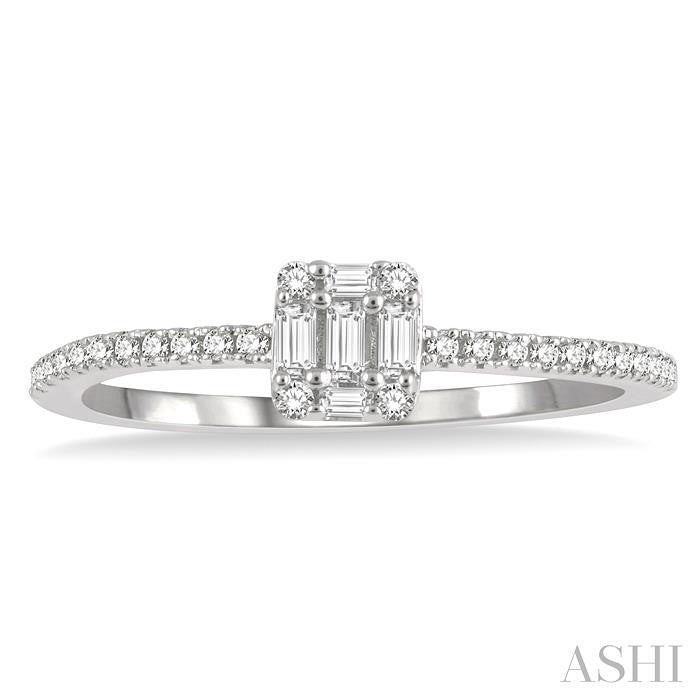 1/4 Ctw Cushion Shape Petite Baguette and Round Cut Diamond Fashion Promise Ring in 10K White Gold