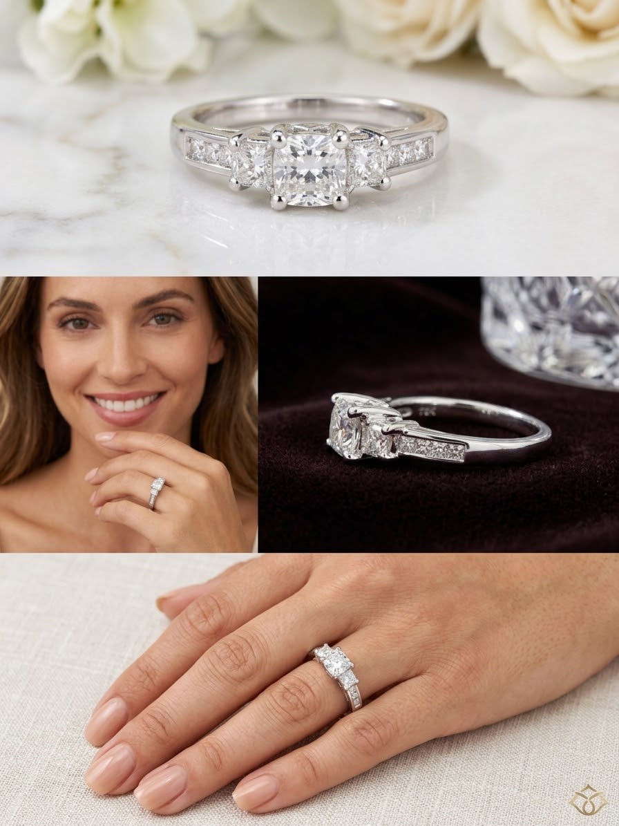 Hi1/2 CTW Princess Cut Three-Stone Diamond Engagement Ring | 14K White Gold