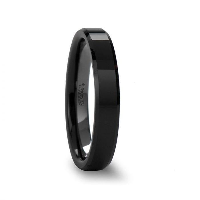 CITAR Polished Finish Black Ceramic Ring with Beveled Edges - 4mm - 12mm - 8mm