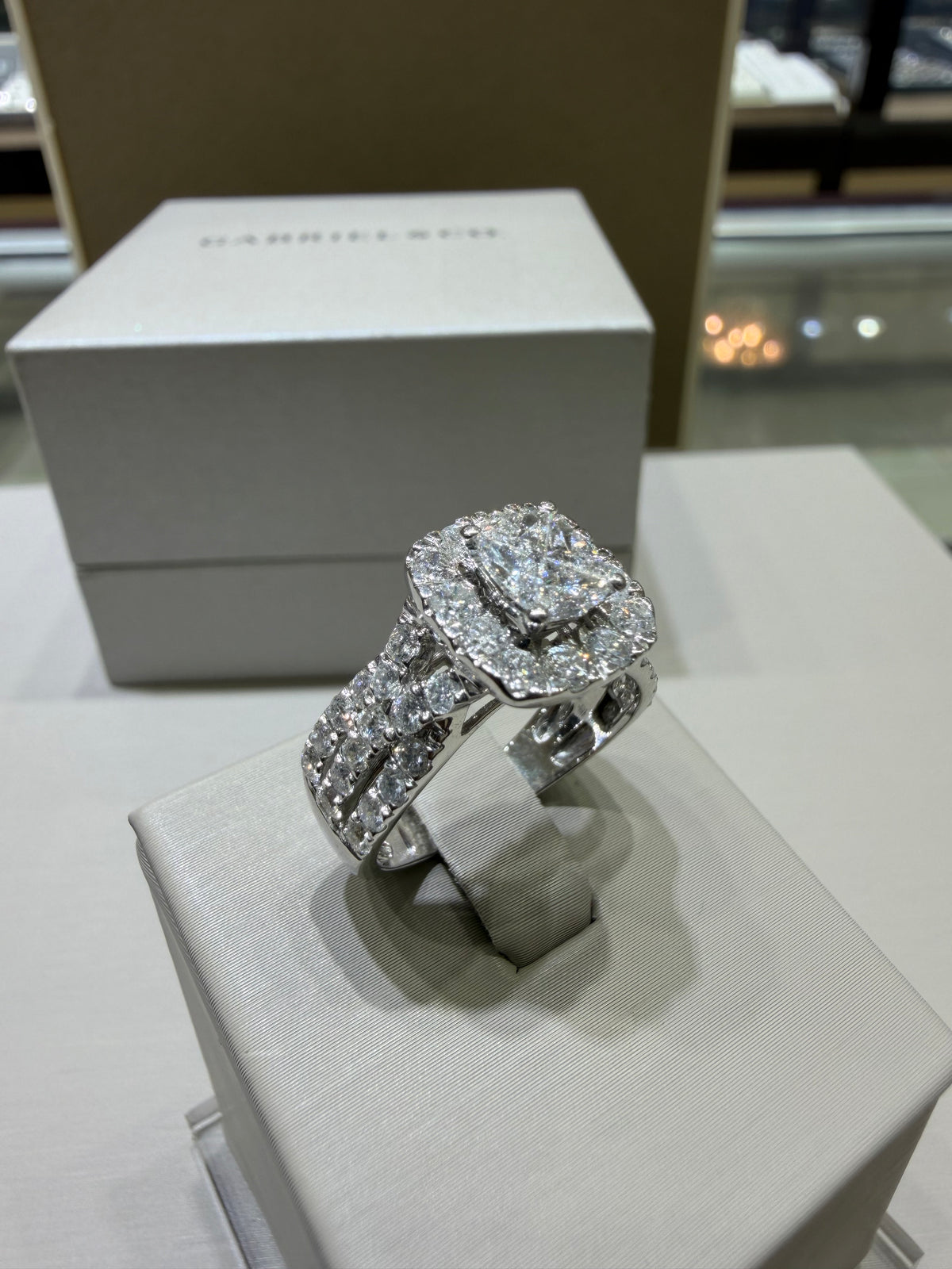 14K White Gold 2.00 CTW Radiant-Shaped Composite Diamond Halo Engagement Ring