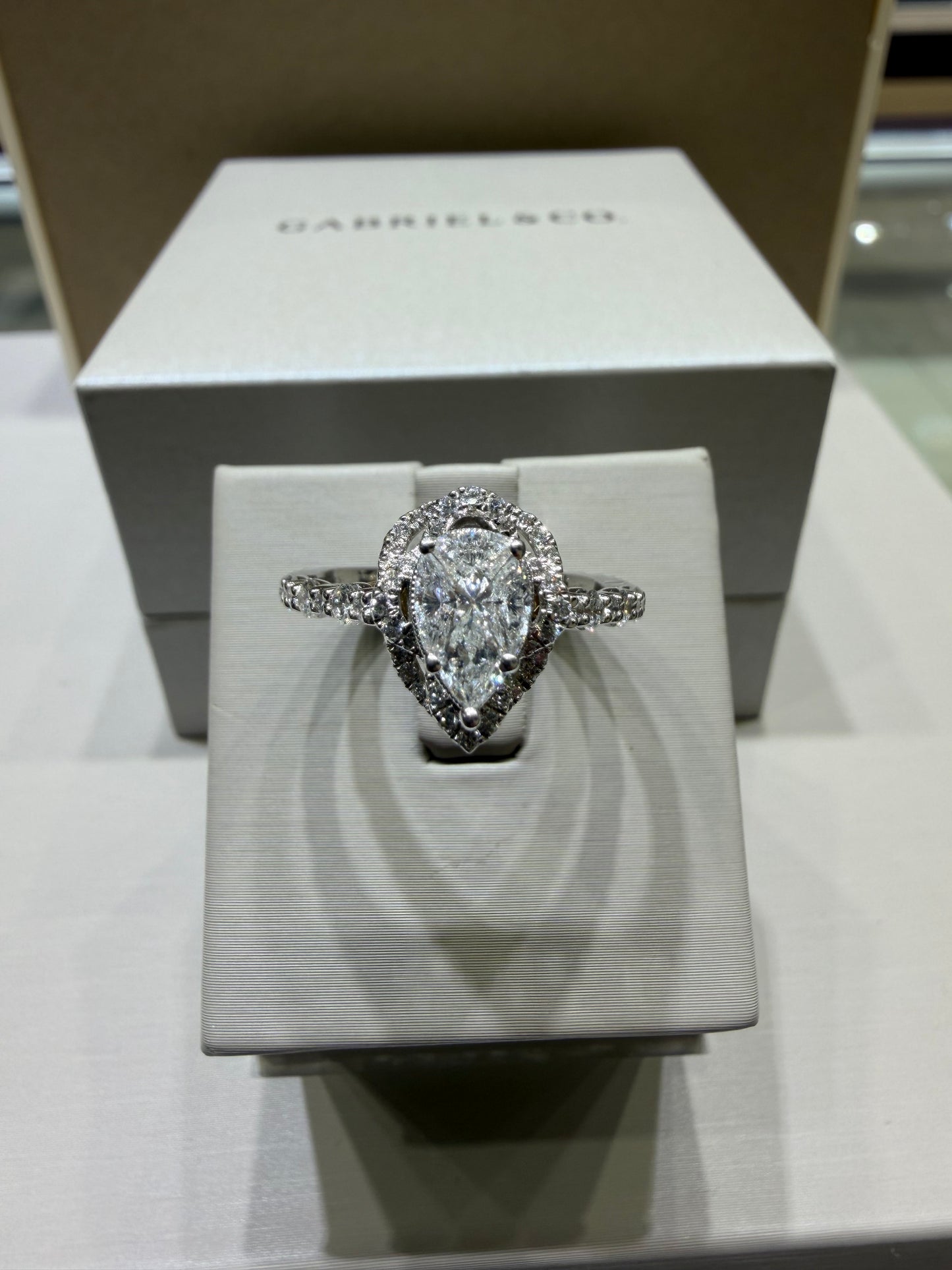 14K Two-Tone White Gold 0.80 CTW Natural Diamond Pear-Shaped Composite Halo Engagement Ring