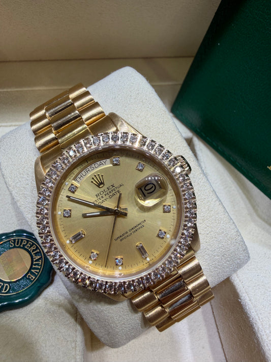 Rolex President Day Date 18038 18k Yellow Gold Gold Diamond Dial