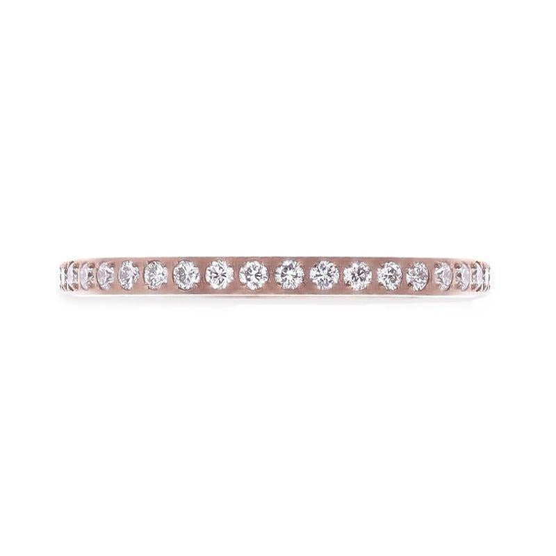 LILLIAN Flat Polished Rose Gold Plated Titanium Women's Wedding Ring With Small Lab-Created White Diamonds Setting - 2mm