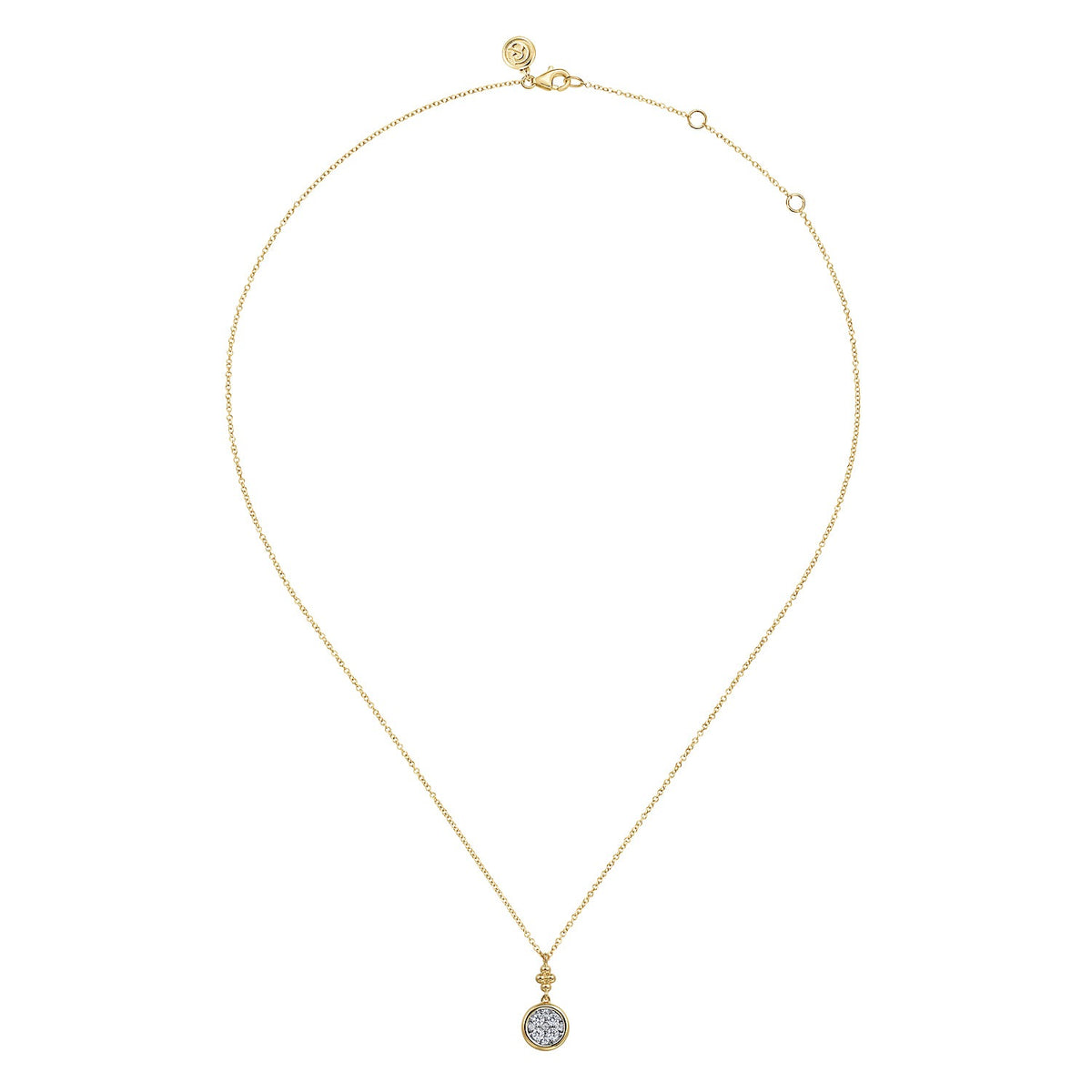 Gabriel & Co. 14K White and Yellow Gold Diamond Cluster Bujukan Drop Pendant Necklace .25CTW