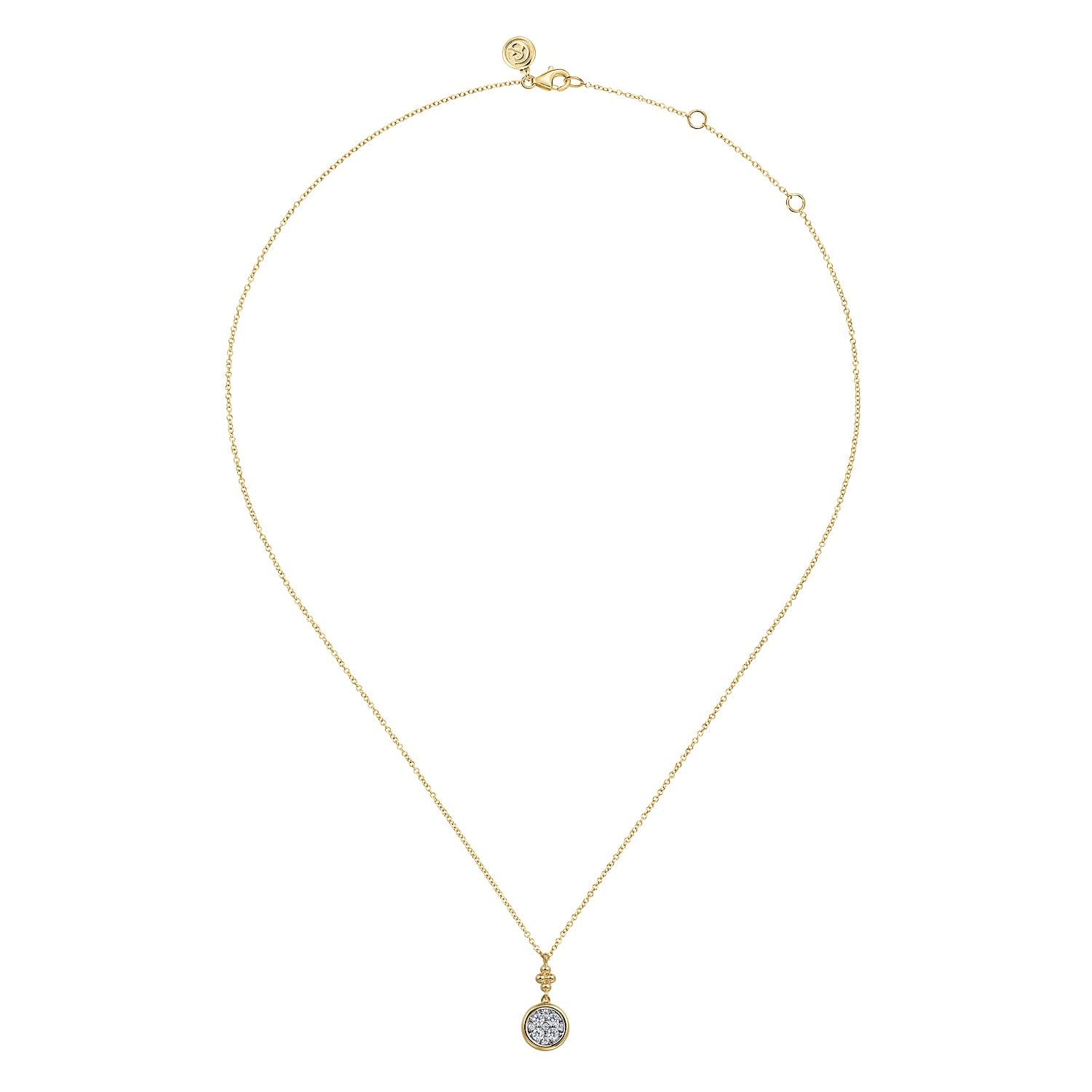 Gabriel & Co. 14K White and Yellow Gold Diamond Cluster Bujukan Drop Pendant Necklace .25CTW