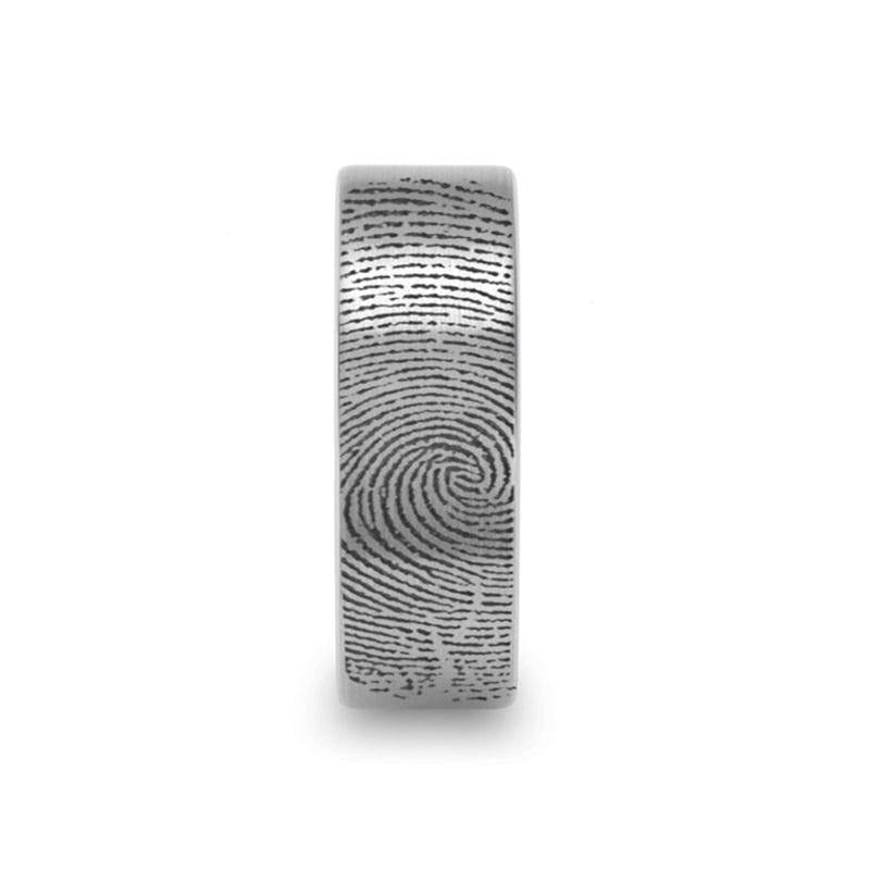 Fingerprint Engraved Flat Pipe Cut Tungsten Brushed Ring - Mercury - 4mm - 12mm - 6mm