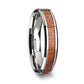 KHAYA Tungsten Band with Polished Bevels and Real Hardwood Mahogany Inlay - 4mm - 10mm