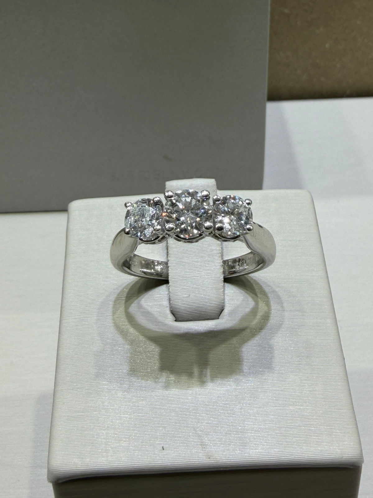 1.39 CTW GSI Certified Natural Diamond Three-Stone Engagement Ring | 18K White Gold