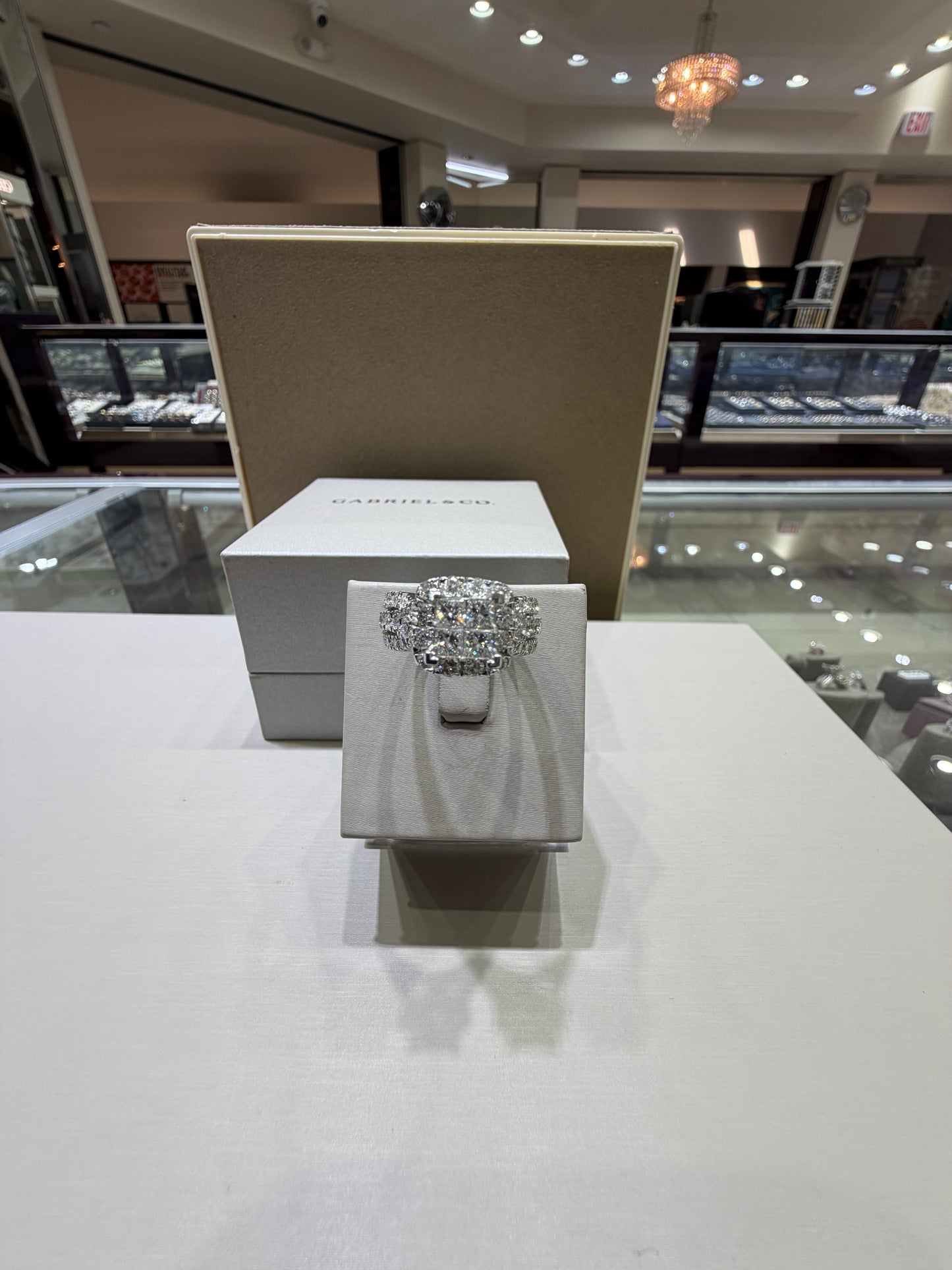 2.65 CTW Natural Diamond Princess Cut Composite Cushion Halo Engagement Ring in 14K White Gold