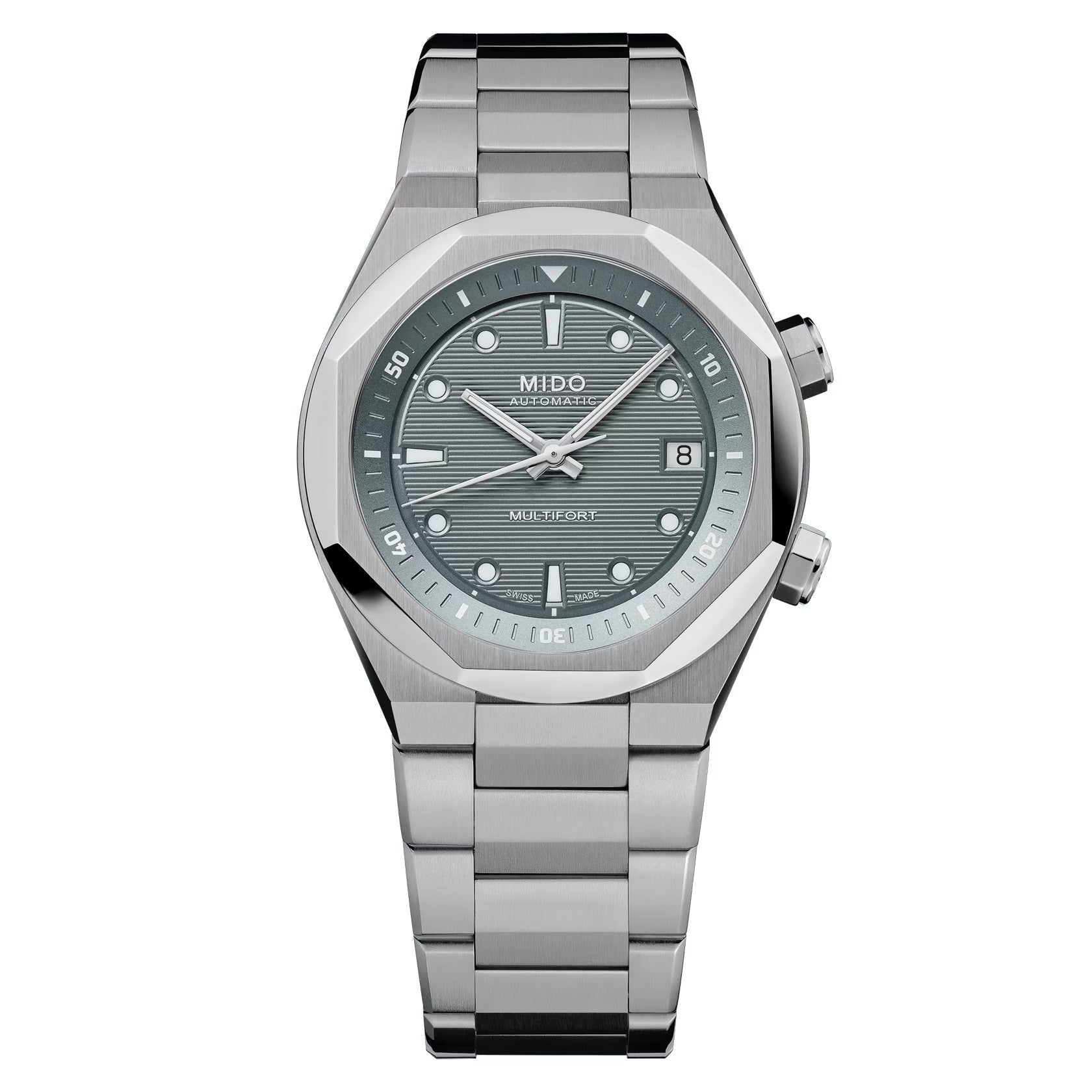 MIDO Multifort 8 Two Crowns Grey Dial Stainless Steel Watch - 38.4 X 40mm