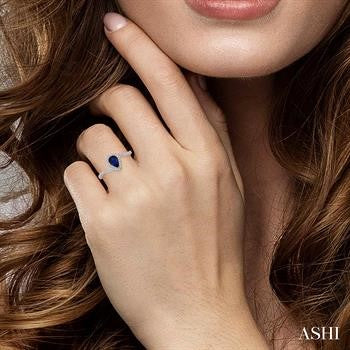 6X4 MM Pear Shape Sapphire and 1/5 Ctw Round Cut Diamond Precious Ring in 10K White Gold