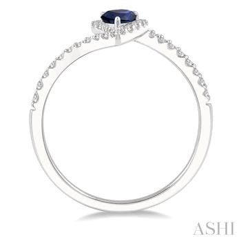 6X4 MM Pear Shape Sapphire and 1/5 Ctw Round Cut Diamond Precious Ring in 10K White Gold
