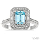 1/5 Ctw Emerald Shape 7X5 MM Aquamarine, Baguette and Round Cut Diamond Precious Ring in 14K White Gold