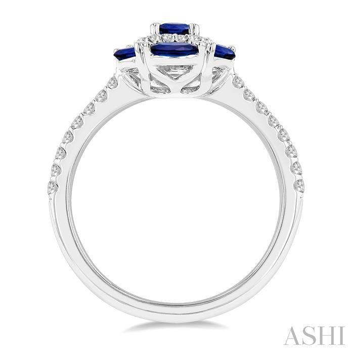 6X4 MM Oval Shape & 4X2 MM Marquise Shape Sapphire and 1/3 Ctw Round Cut Diamond Precious Ring in 14K White Gold