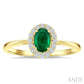 6X4 MM Oval Shape Emerald and 1/6 Ctw Round Cut Diamond Halo Precious Ring in 14K Yellow Gold