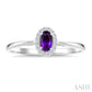 5X3 MM Oval Shape Amethyst and 1/20 Ctw Round Cut Diamond Halo Semi-Precious Ring in 10K White Gold