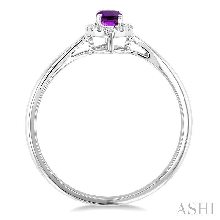 5X3 MM Oval Shape Amethyst and 1/20 Ctw Round Cut Diamond Halo Semi-Precious Ring in 10K White Gold