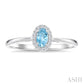5X3 MM Oval Shape Aquamarine and 1/20 Ctw Round Cut Diamond Halo Semi-Precious Ring in 10K White Gold