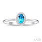 5X3 MM Oval Shape Blue Topaz and 1/20 Ctw Round Cut Diamond Halo Semi-Precious Ring in 10K White Gold