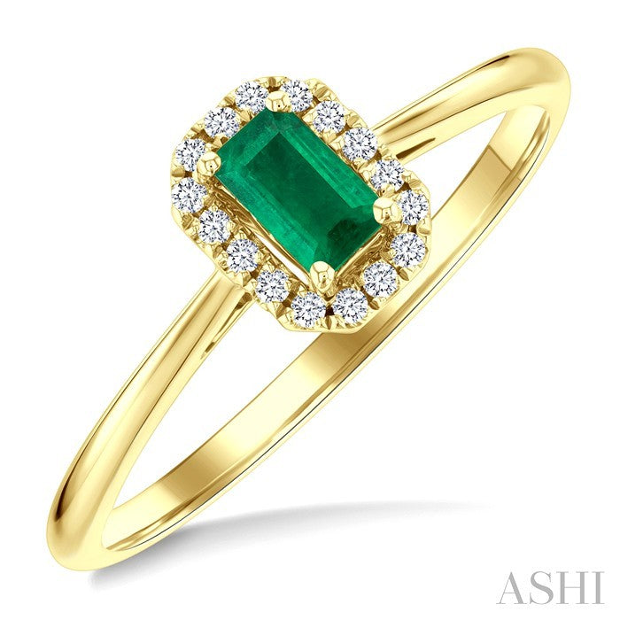 5X3 MM Octagonal Shape Emerald and 1/20 Ctw Round Cut Diamond Halo Precious Ring in 10K Yellow Gold